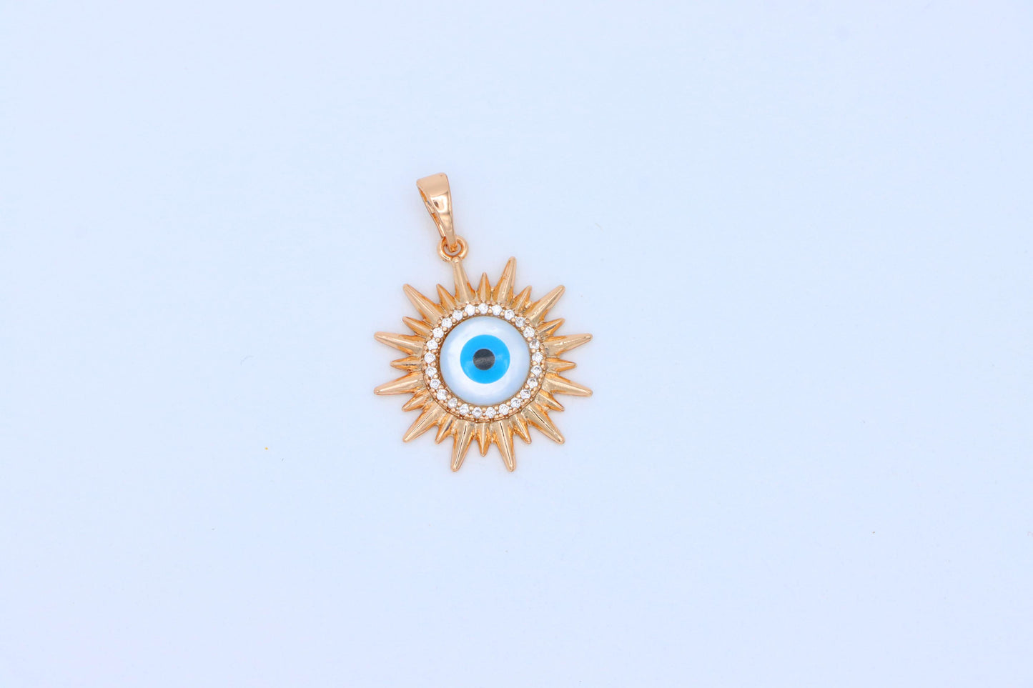 Rose Gold Sunburst Evil Eye Pendant with CZ for Protection & Style, XPPT1532 (2142-5)