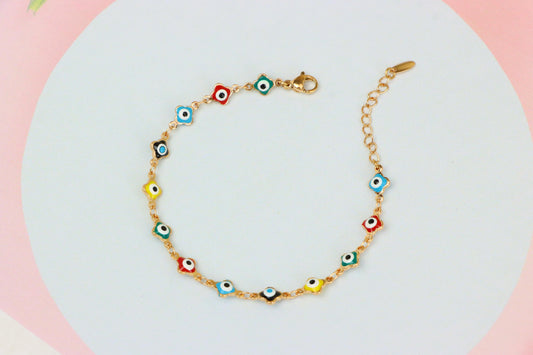 Rose Gold Evil Eye Anklet with Multicolor Charms, XPAL1074 (2108-3)