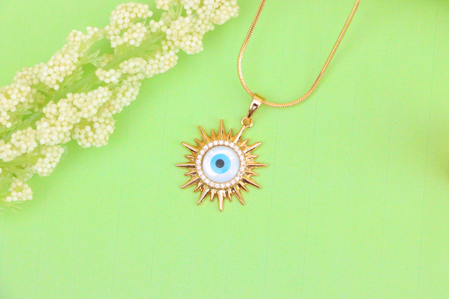 Rose Gold Sunburst Evil Eye Pendant with CZ for Protection & Style, XPPT1532 (2142-5)
