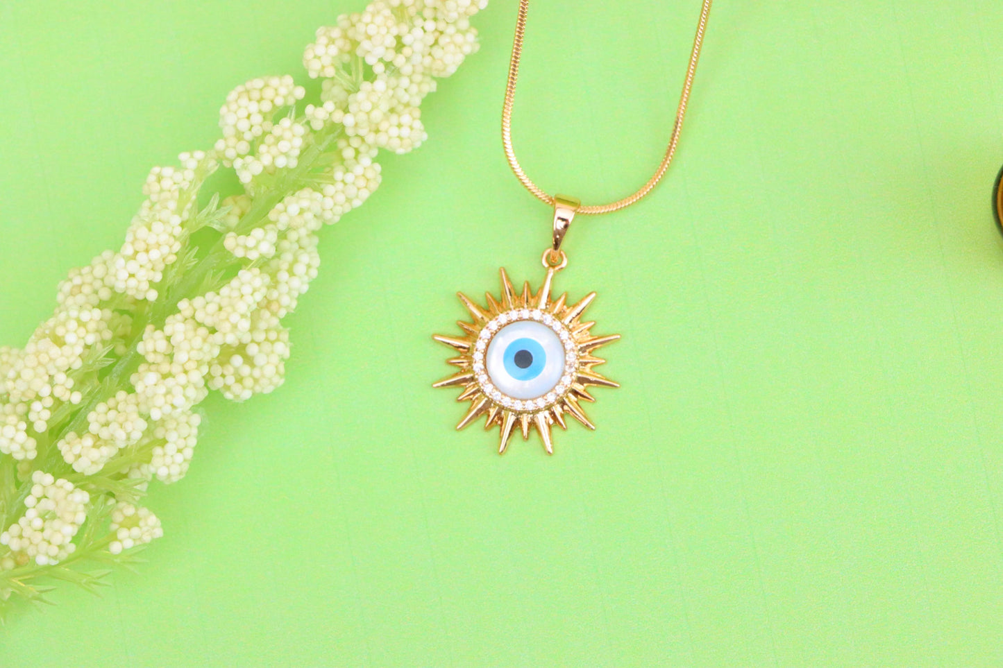 Rose Gold Sunburst Evil Eye Pendant with CZ for Protection & Style, XPPT1532 (2142-5)