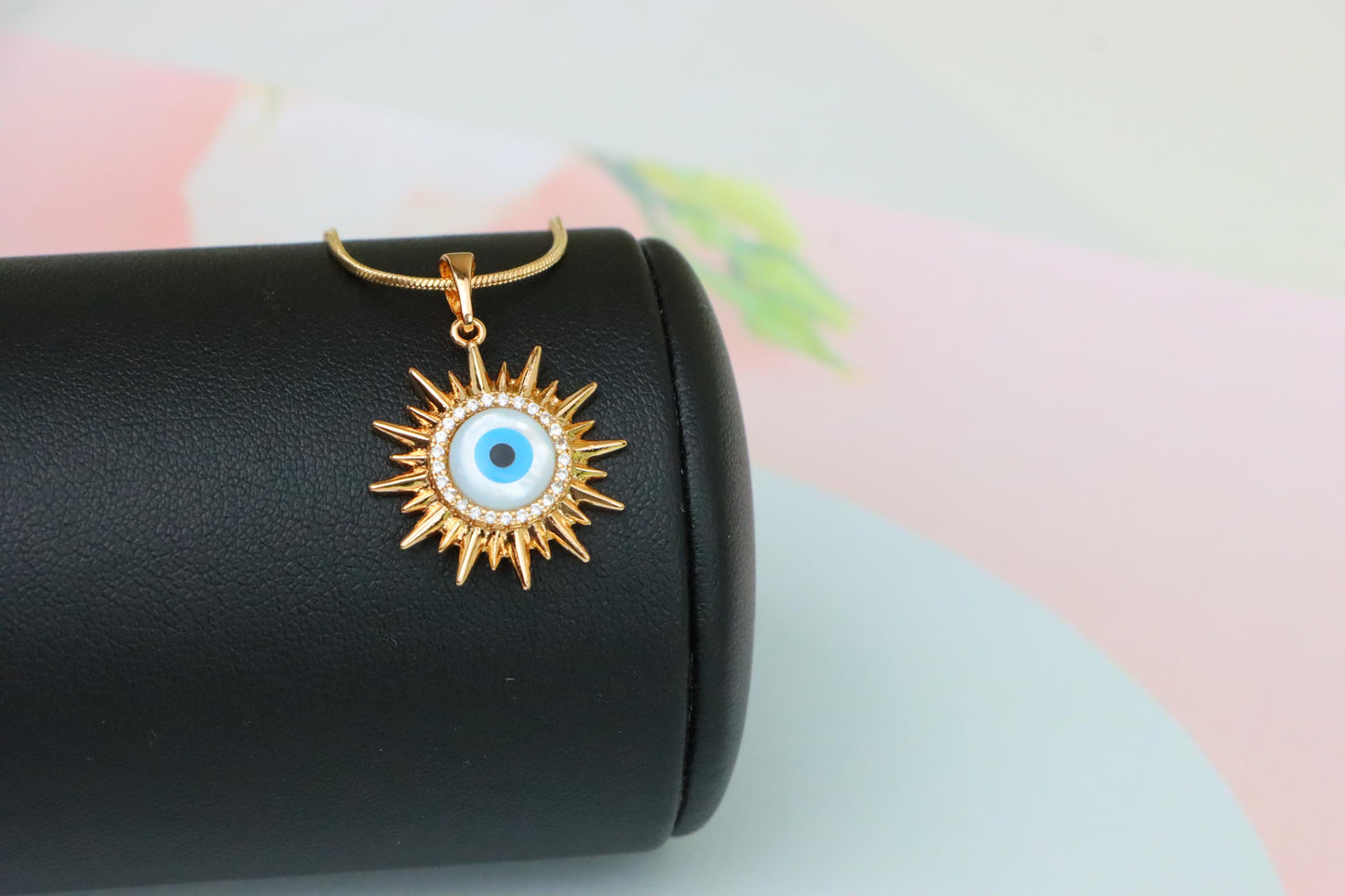 Rose Gold Sunburst Evil Eye Pendant with CZ for Protection & Style, XPPT1532 (2142-5)