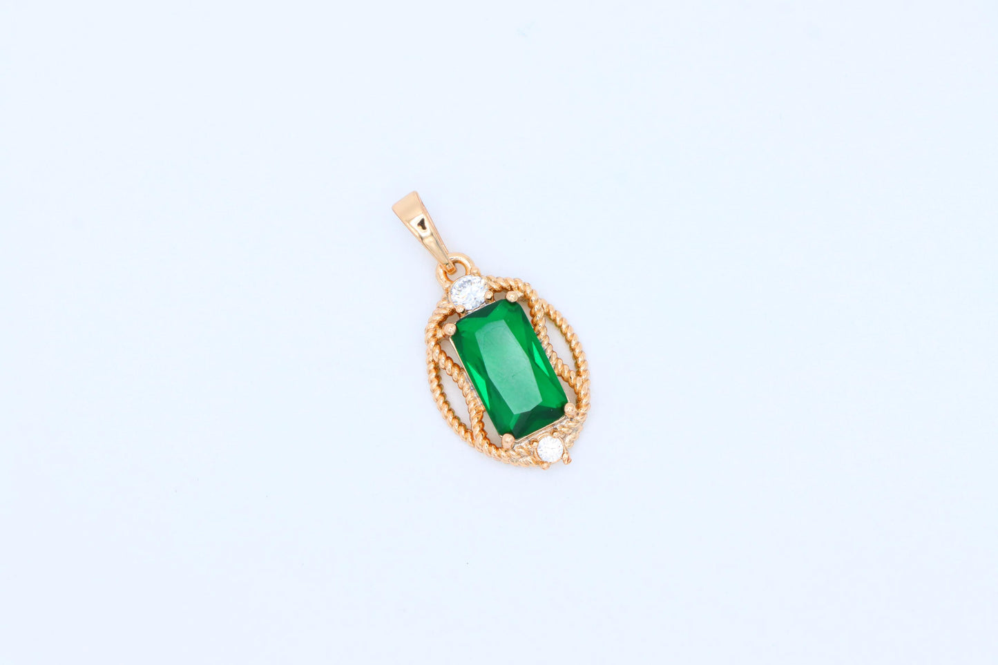 Green Oval Pendant with Gold Plated Brass and Crystal Accents, XPPT1680 (2164-3)