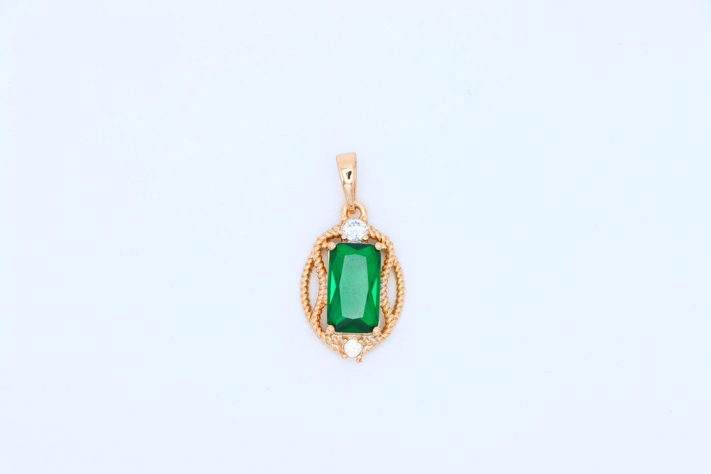 Green Oval Pendant with Gold Plated Brass and Crystal Accents, XPPT1680 (2164-3)