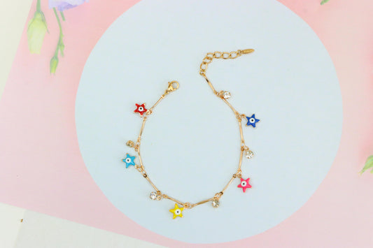 Colorful Evil Eye Star Rose Gold Anklet for Women and Girls, XPAL1075 (2108-4)