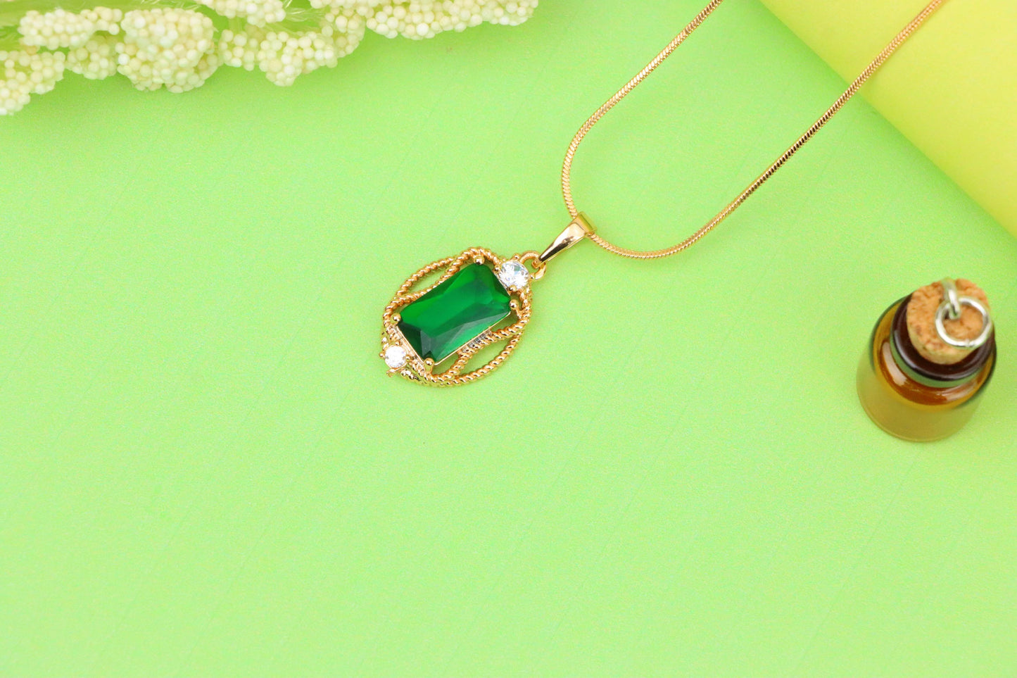Green Oval Pendant with Gold Plated Brass and Crystal Accents, XPPT1680 (2164-3)