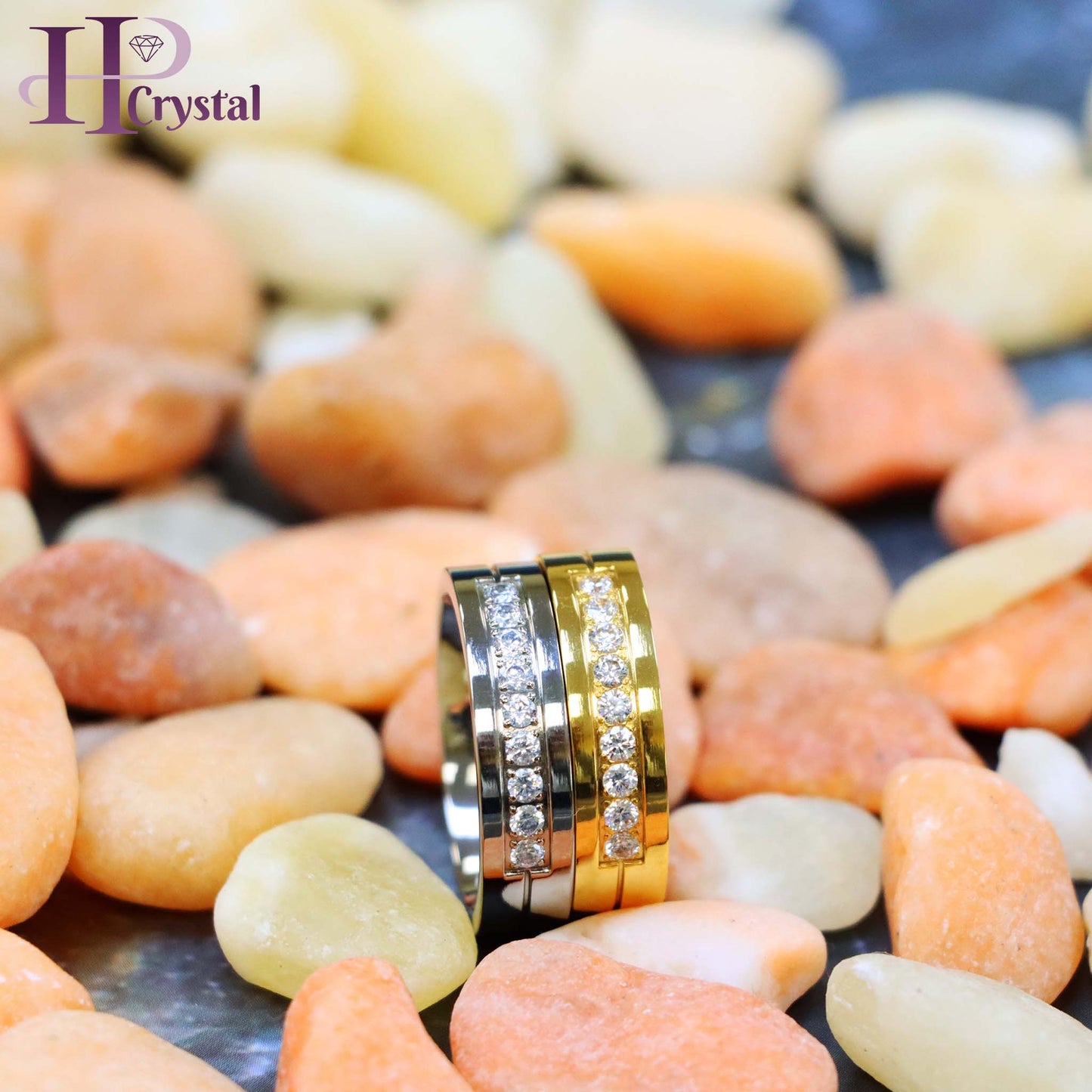 Yellow Gold Titanium Ring – 9 White CZ Stones, Elegant & Durable