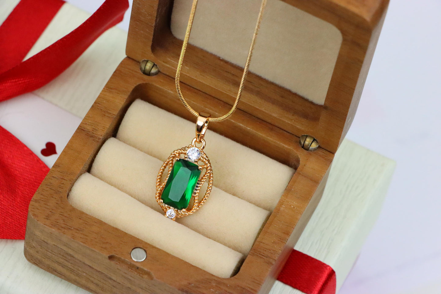 Green Oval Pendant with Gold Plated Brass and Crystal Accents, XPPT1680 (2164-3)