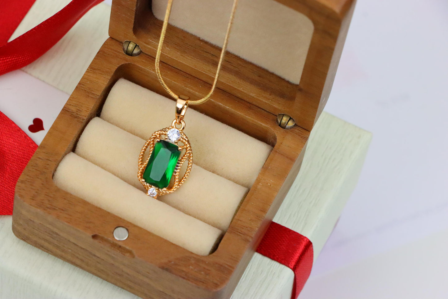 Green Oval Pendant with Gold Plated Brass and Crystal Accents, XPPT1680 (2164-3)