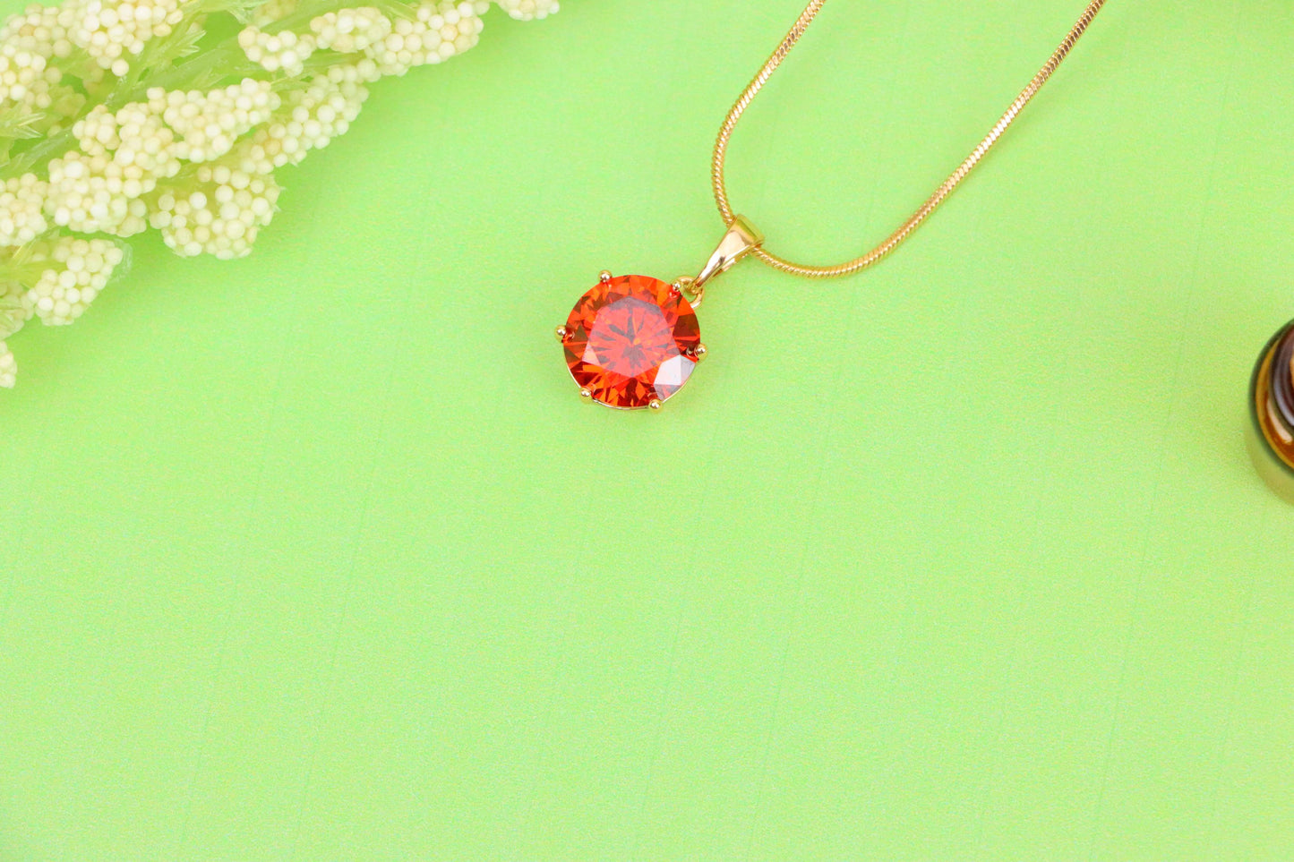 Brilliant Round Red Stone Rose Gold Pendant for Elegant Style, XPPT1534 (2142-7)