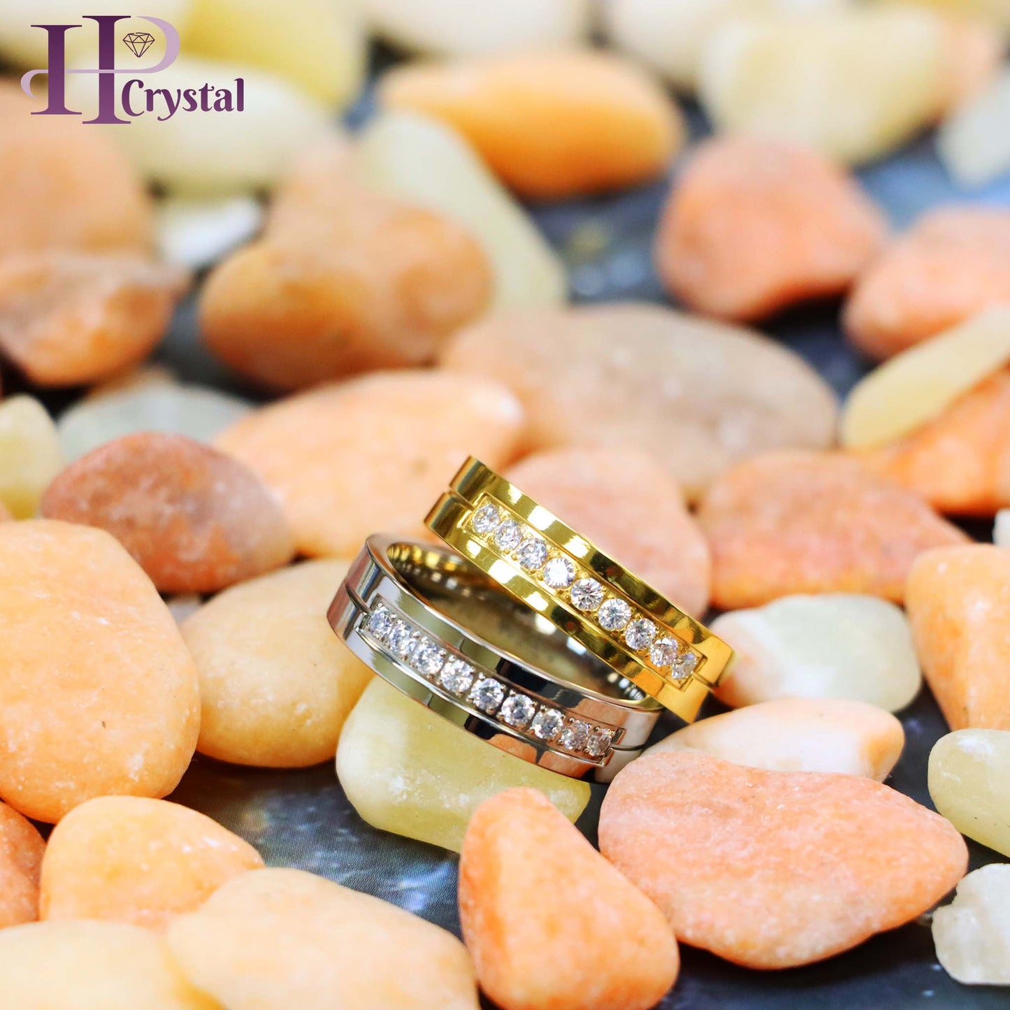 Yellow Gold Titanium Ring – 9 White CZ Stones, Elegant & Durable