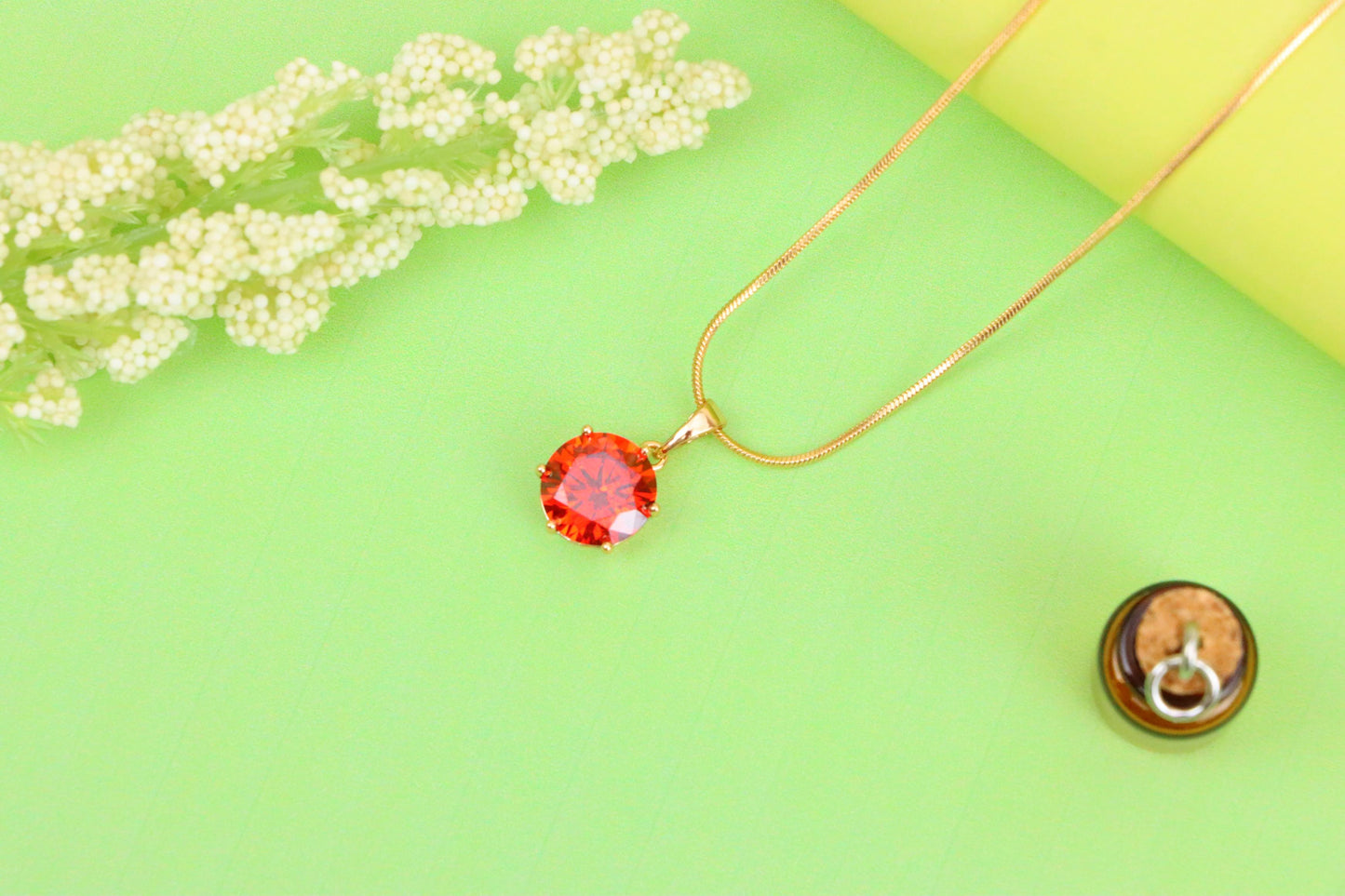 Brilliant Round Red Stone Rose Gold Pendant for Elegant Style, XPPT1534 (2142-7)