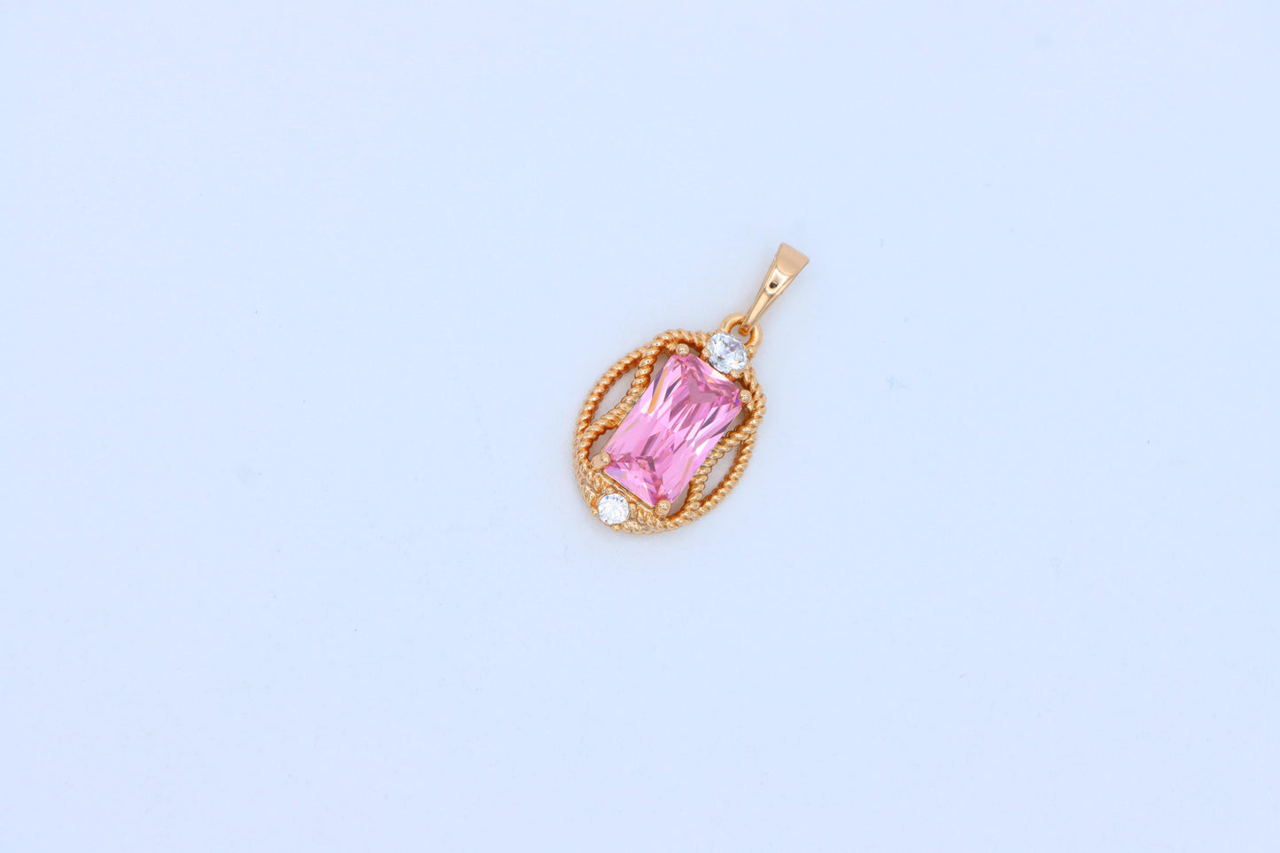 Pink Rectangle Pendant with Gold Plated Brass and Crystal Accents, XPPT1681 (2164-3)