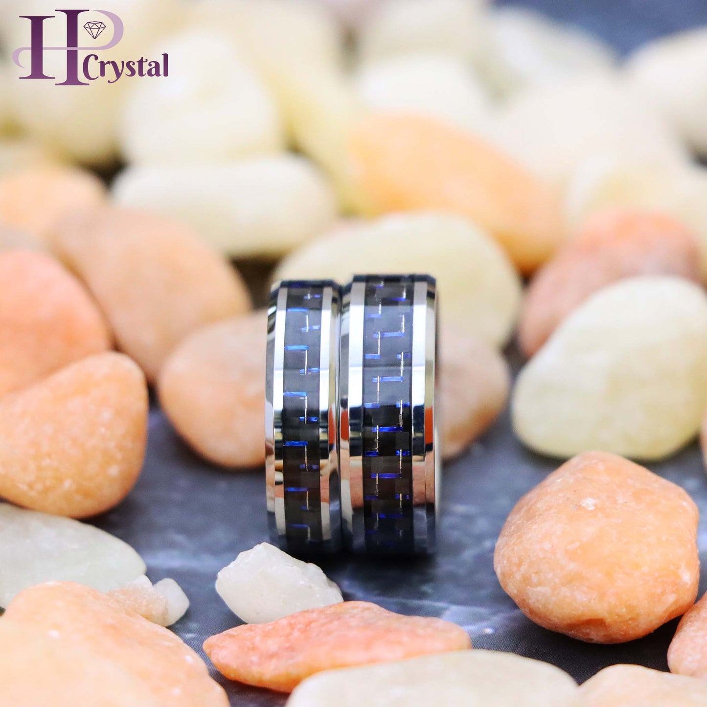 Black & Blue Carbon Fiber Inlay Tungsten Ring