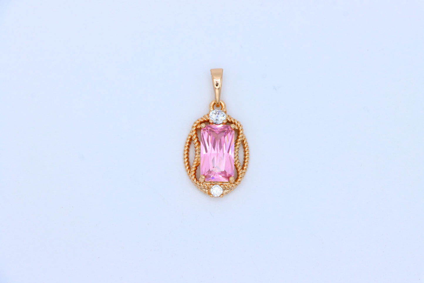 Pink Rectangle Pendant with Gold Plated Brass and Crystal Accents, XPPT1681 (2164-3)