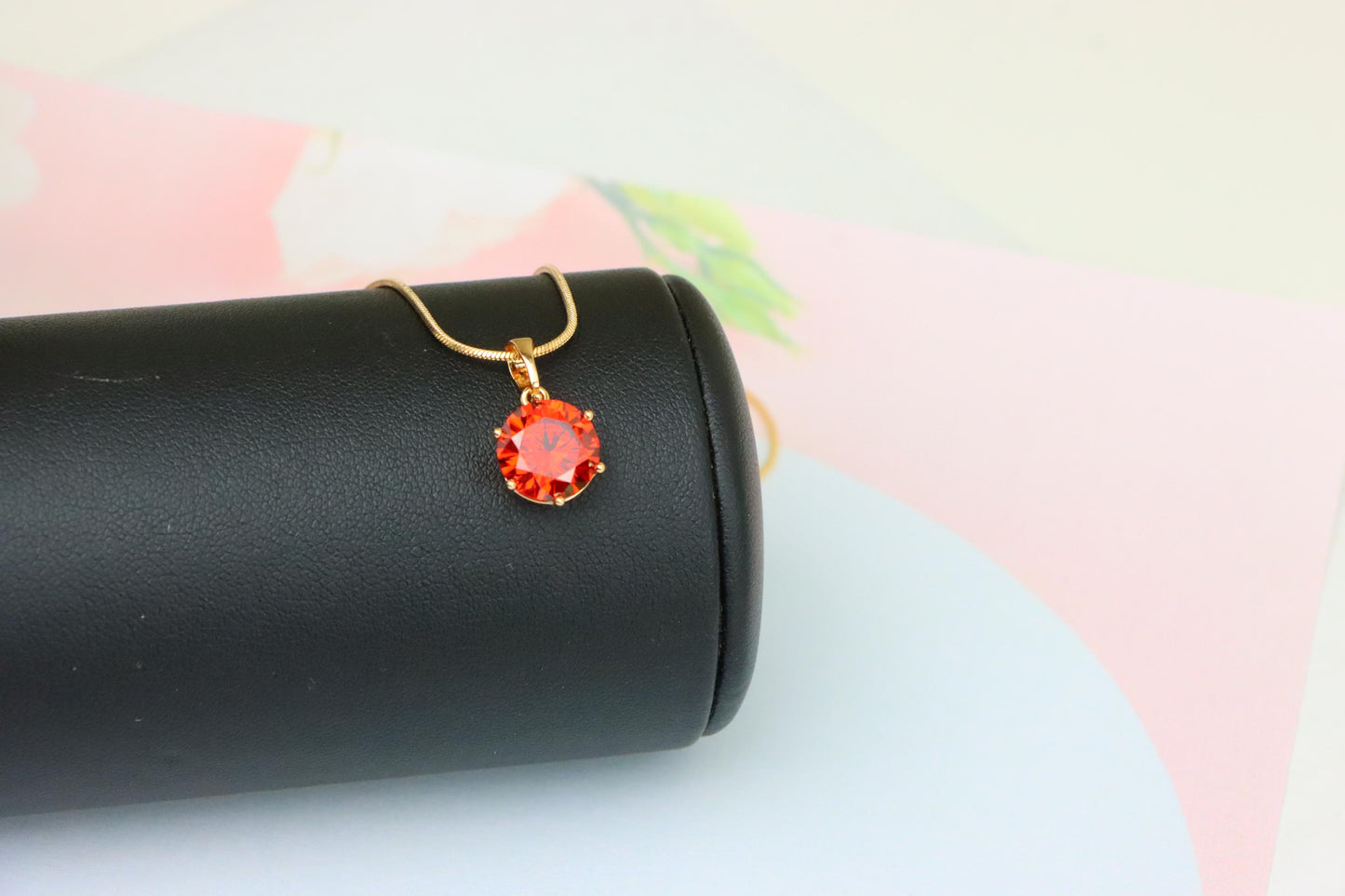 Brilliant Round Red Stone Rose Gold Pendant for Elegant Style, XPPT1534 (2142-7)
