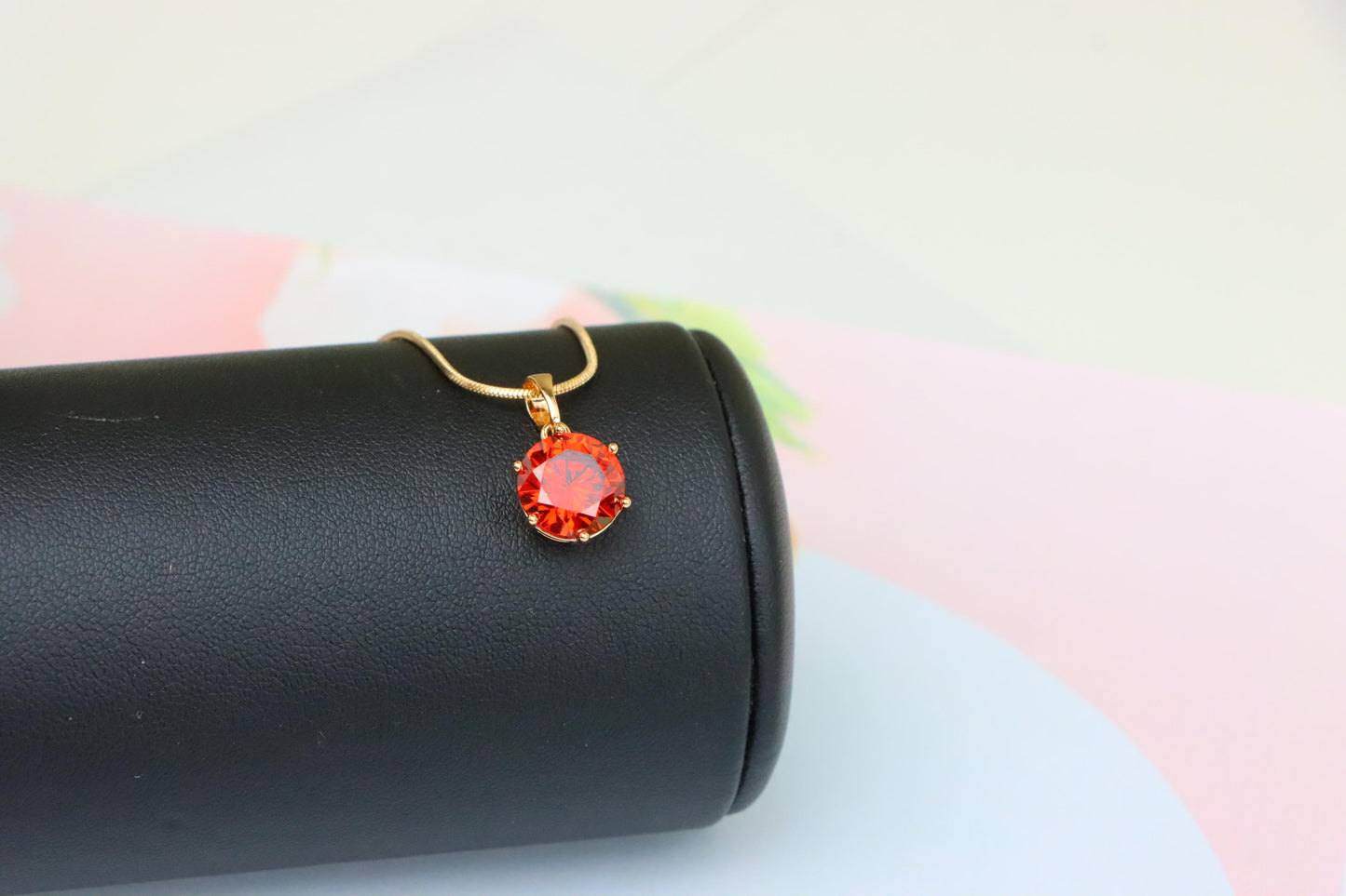 Brilliant Round Red Stone Rose Gold Pendant for Elegant Style, XPPT1534 (2142-7)