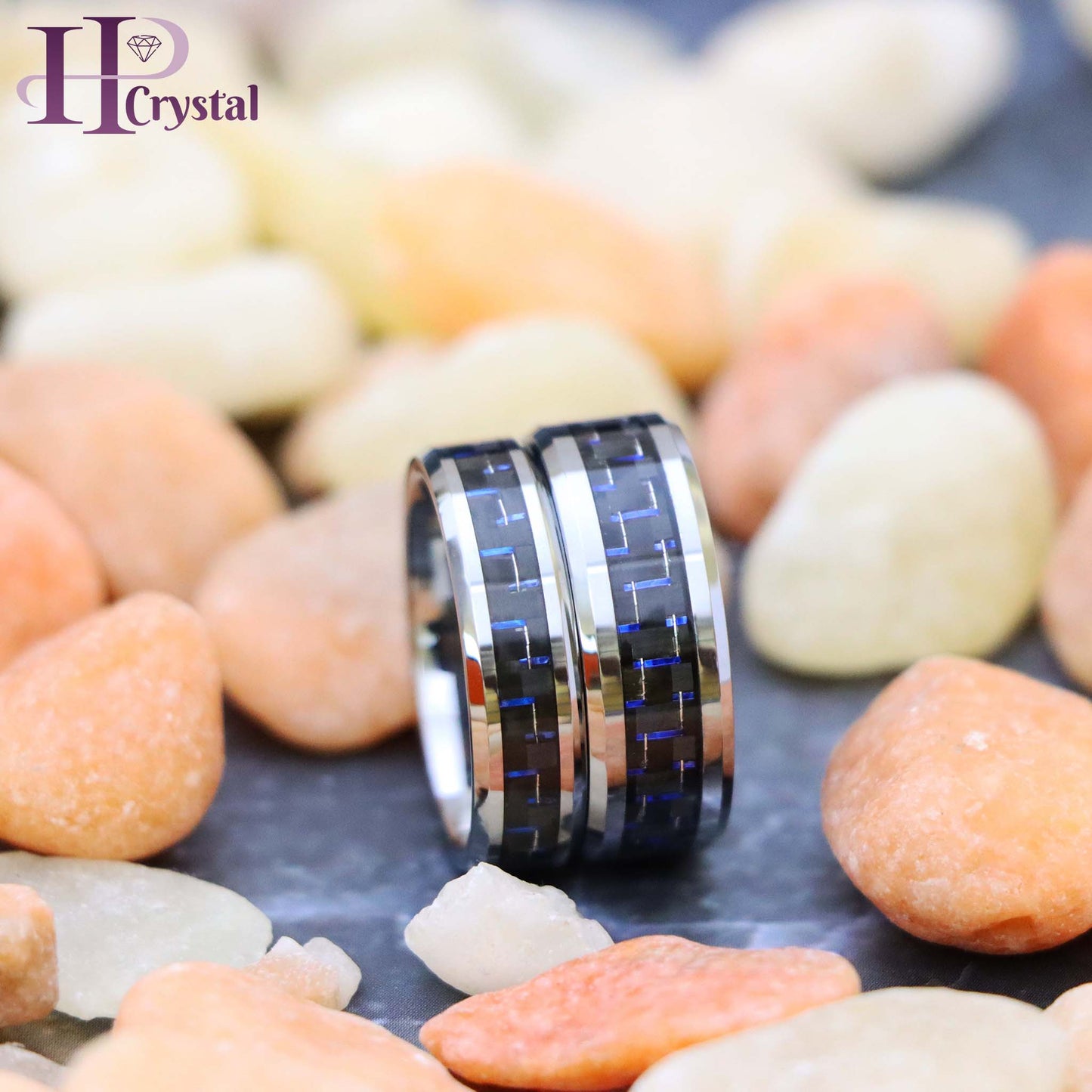 Black & Blue Carbon Fiber Inlay Tungsten Ring