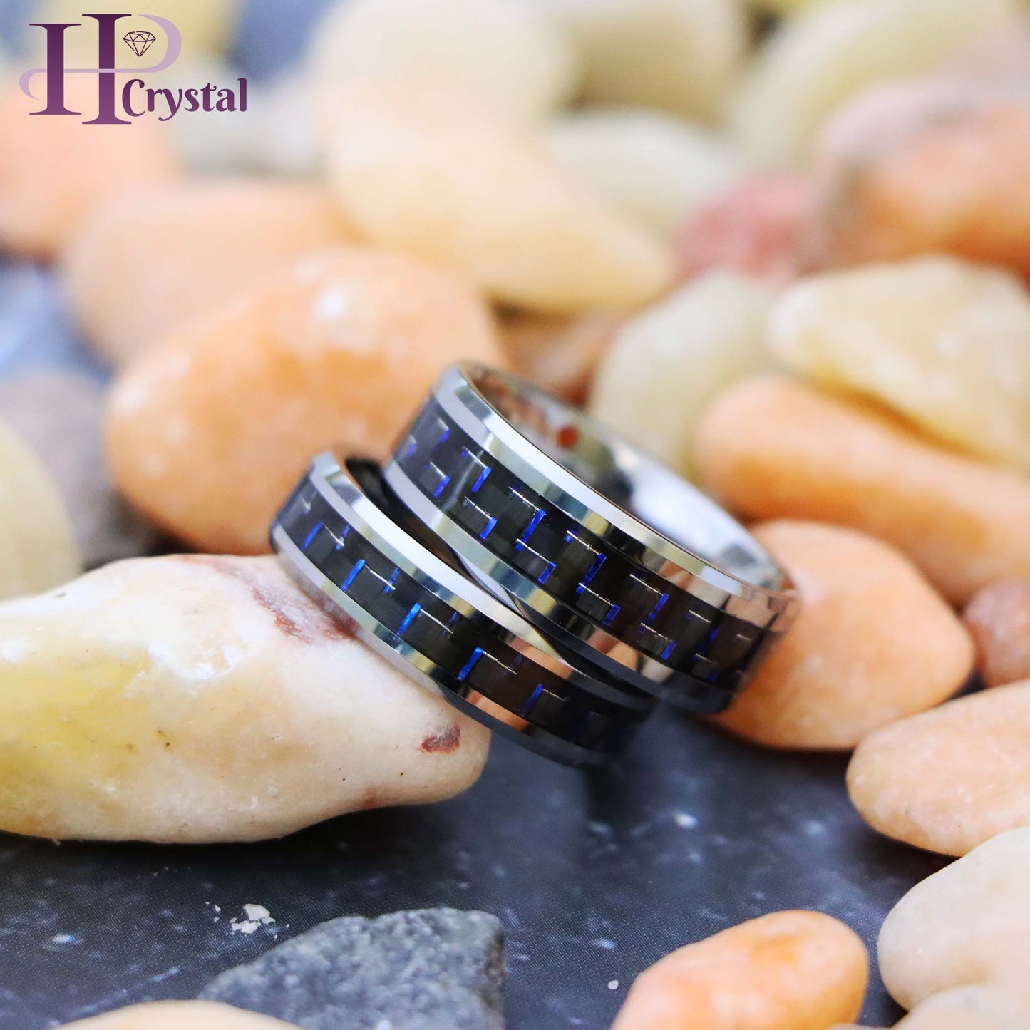 Black & Blue Carbon Fiber Inlay Tungsten Ring