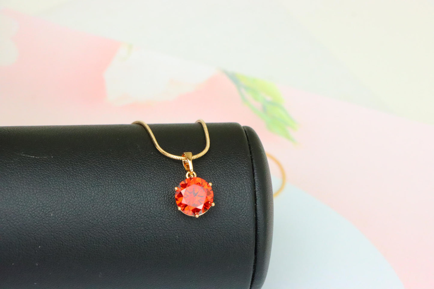 Brilliant Round Red Stone Rose Gold Pendant for Elegant Style, XPPT1534 (2142-7)