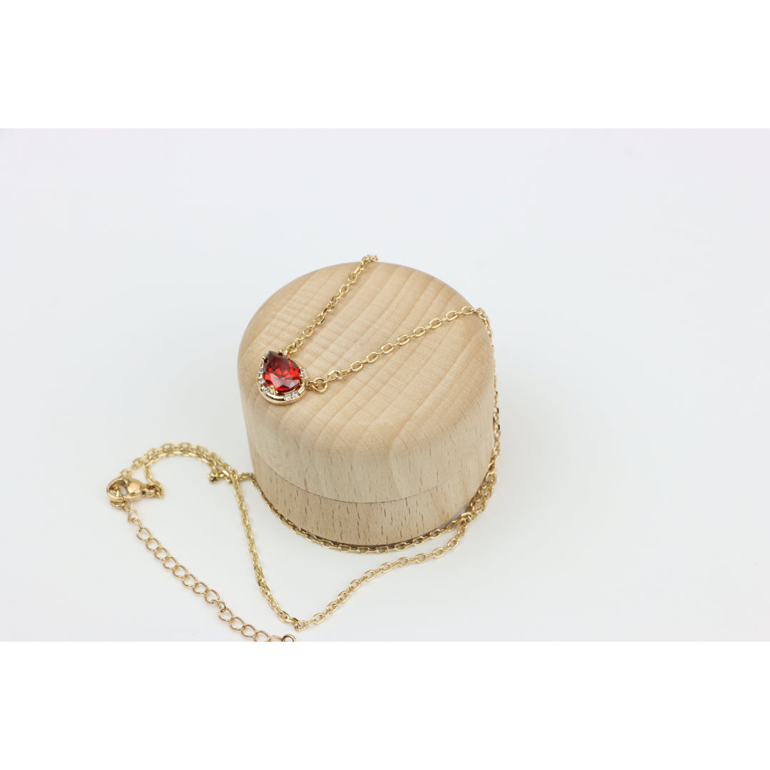 Rose Gold Plated Necklace with Red Teardrop Gemstone Pendant, XPNL0397 (2040-7)
