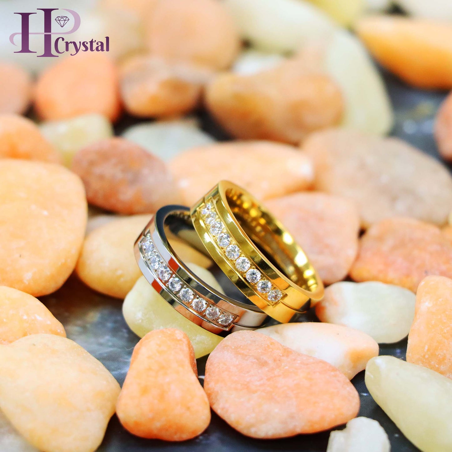 Yellow Gold Titanium Ring – 9 White CZ Stones, Elegant & Durable