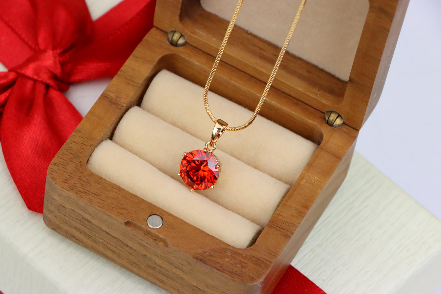 Brilliant Round Red Stone Rose Gold Pendant for Elegant Style, XPPT1534 (2142-7)