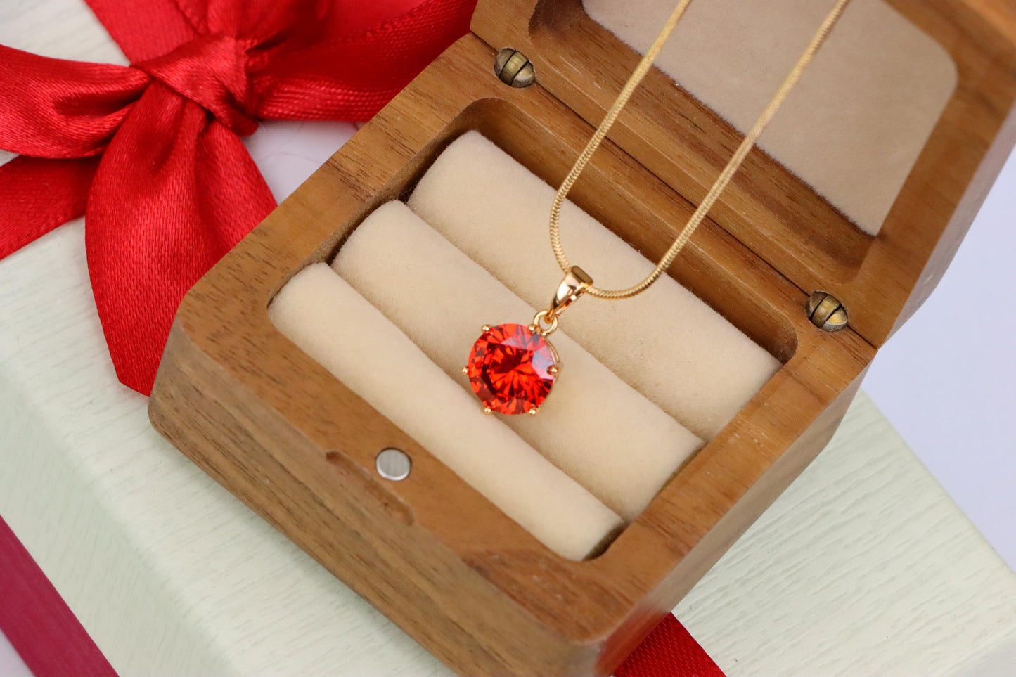 Brilliant Round Red Stone Rose Gold Pendant for Elegant Style, XPPT1534 (2142-7)