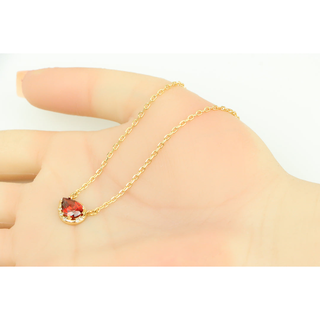 Rose Gold Plated Necklace with Red Teardrop Gemstone Pendant, XPNL0397 (2040-7)