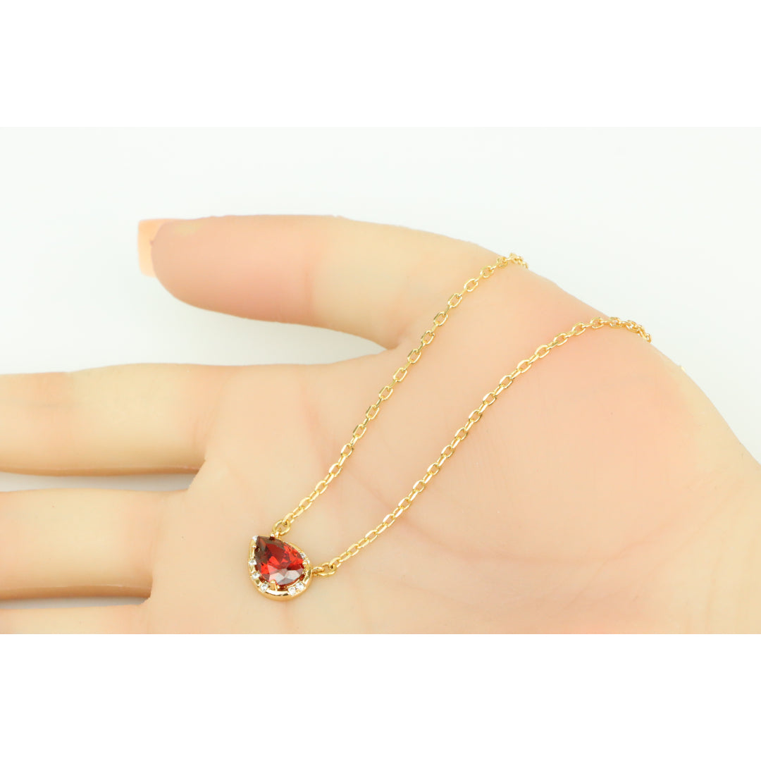 Rose Gold Plated Necklace with Red Teardrop Gemstone Pendant, XPNL0397 (2040-7)