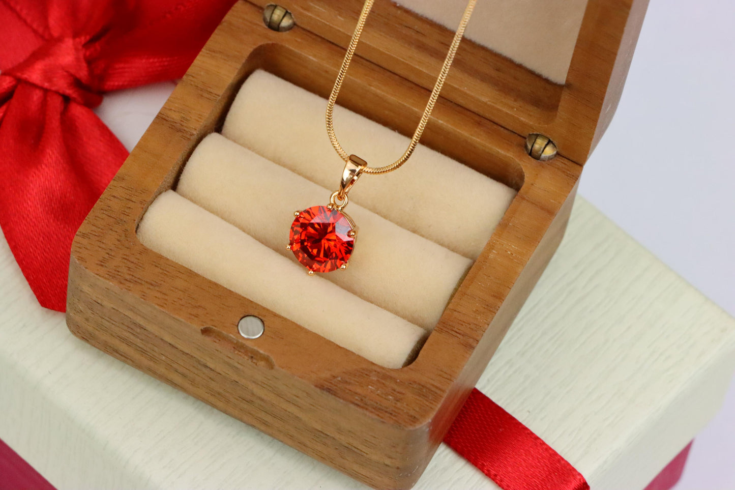 Brilliant Round Red Stone Rose Gold Pendant for Elegant Style, XPPT1534 (2142-7)