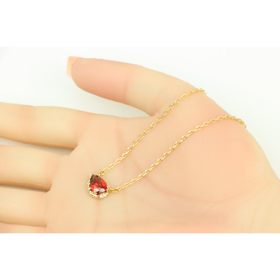 Rose Gold Plated Necklace with Red Teardrop Gemstone Pendant, XPNL0397 (2040-7)