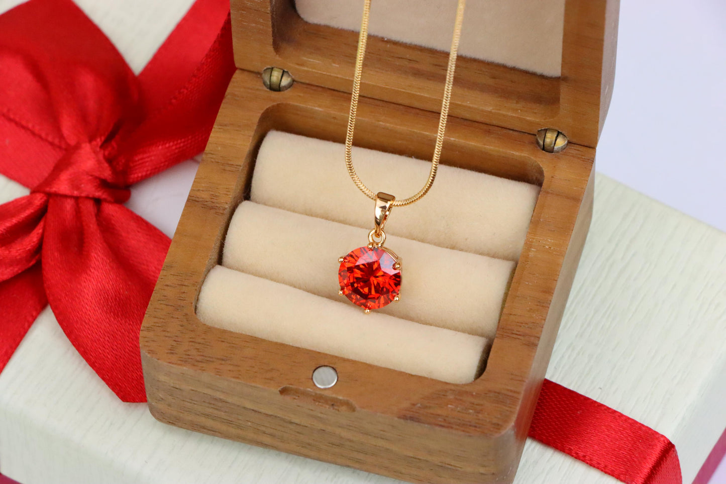 Brilliant Round Red Stone Rose Gold Pendant for Elegant Style, XPPT1534 (2142-7)