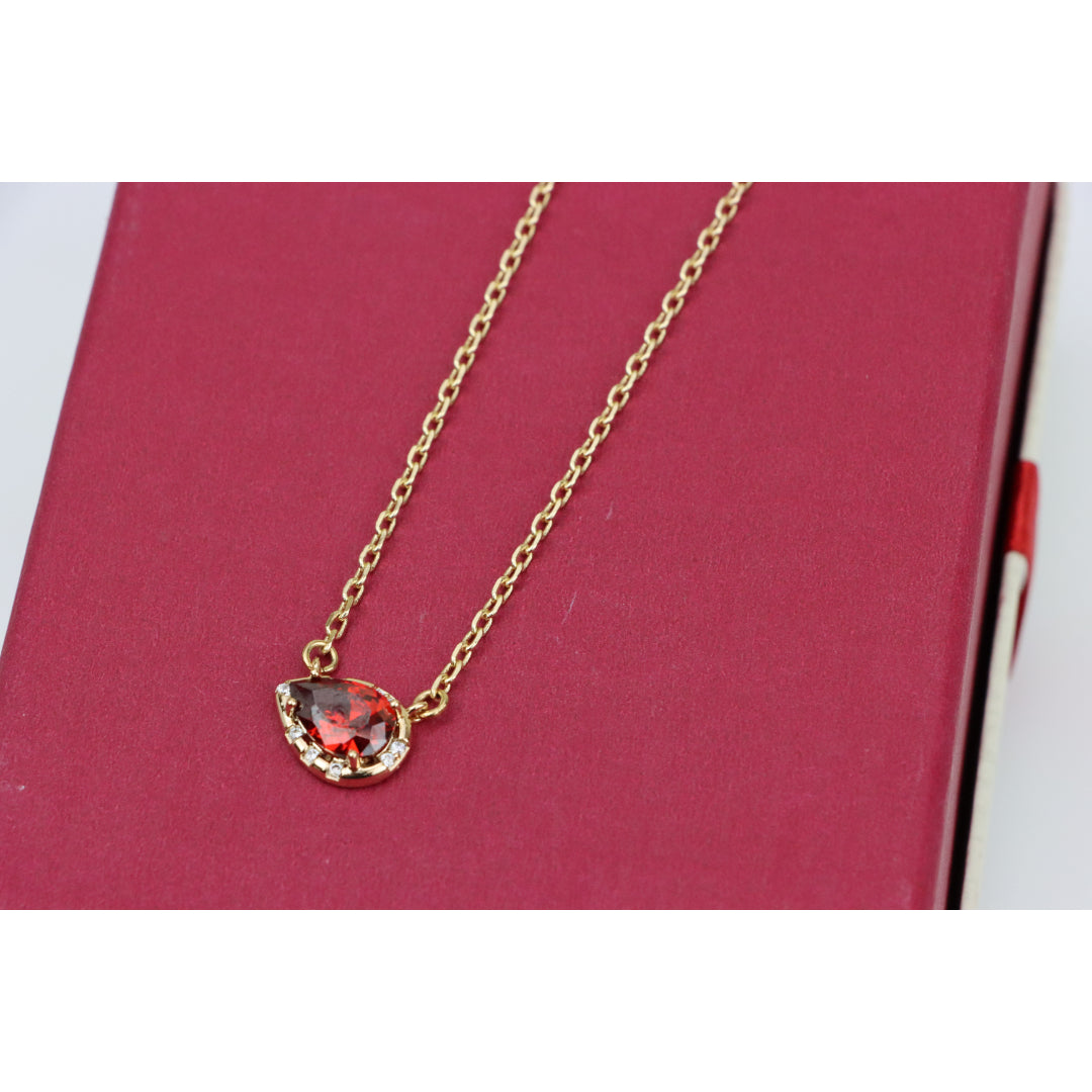Rose Gold Plated Necklace with Red Teardrop Gemstone Pendant, XPNL0397 (2040-7)
