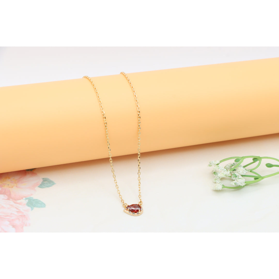 Rose Gold Plated Necklace with Red Teardrop Gemstone Pendant, XPNL0397 (2040-7)