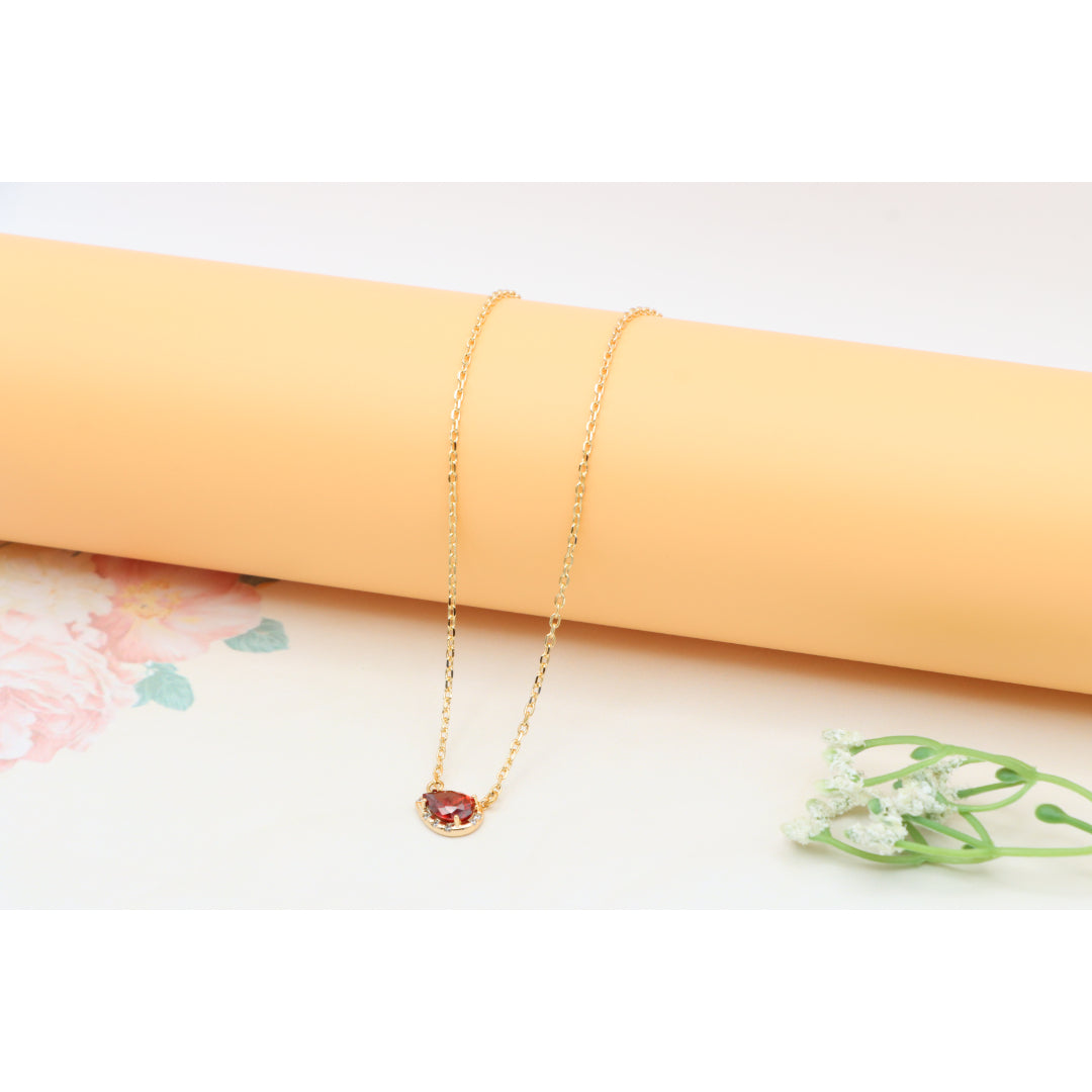 Rose Gold Plated Necklace with Red Teardrop Gemstone Pendant, XPNL0397 (2040-7)