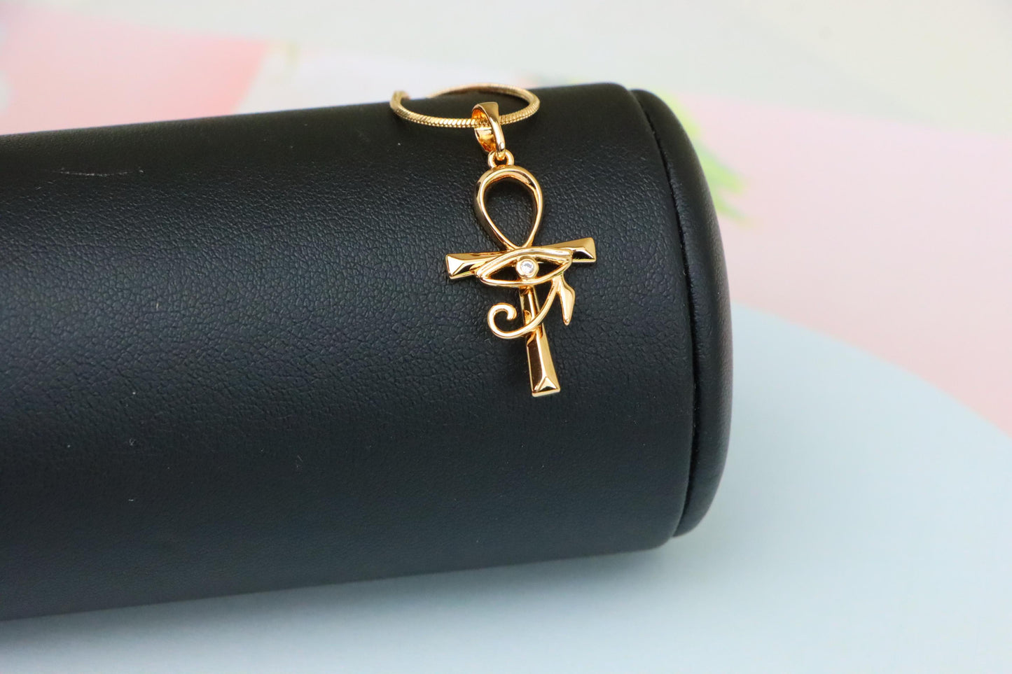 Eye of Horus Rose Gold Pendant with Ankh Symbol for Protection, XPPT1535 (2142-8)