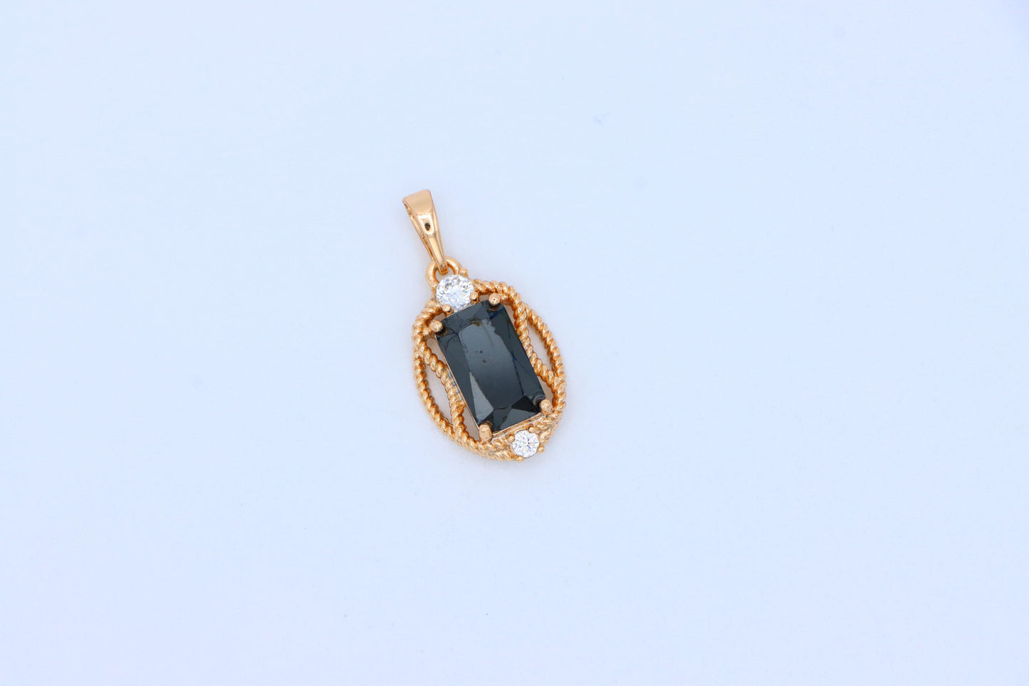 Black Rectangle Pendant with Gold Plated Brass & Crystal Accents, XPPT1682 (2164-3)