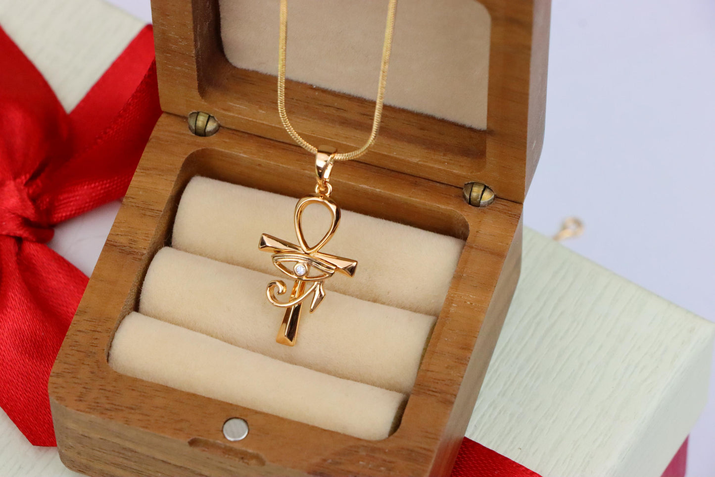 Eye of Horus Rose Gold Pendant with Ankh Symbol for Protection, XPPT1535 (2142-8)