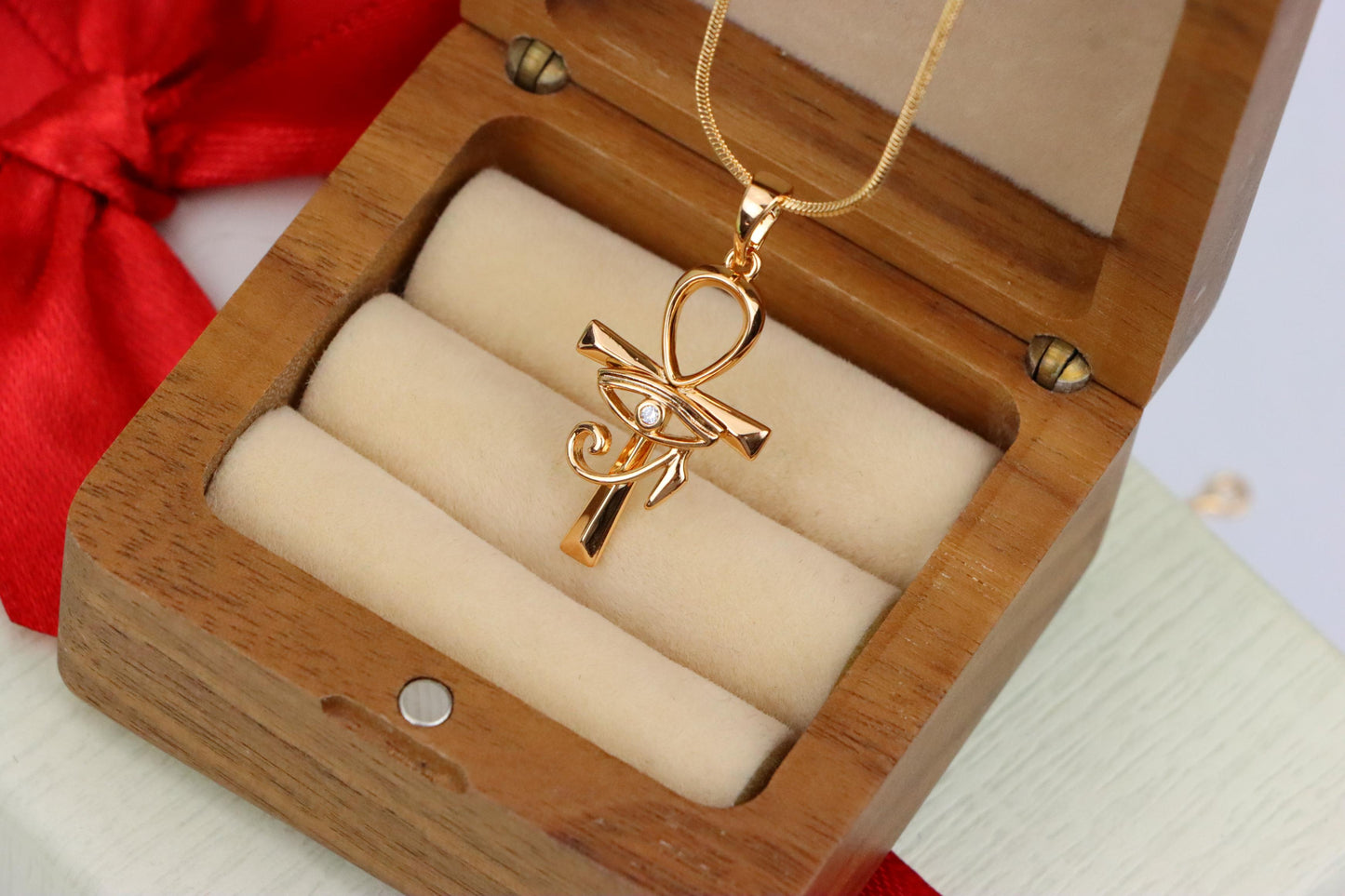 Eye of Horus Rose Gold Pendant with Ankh Symbol for Protection, XPPT1535 (2142-8)