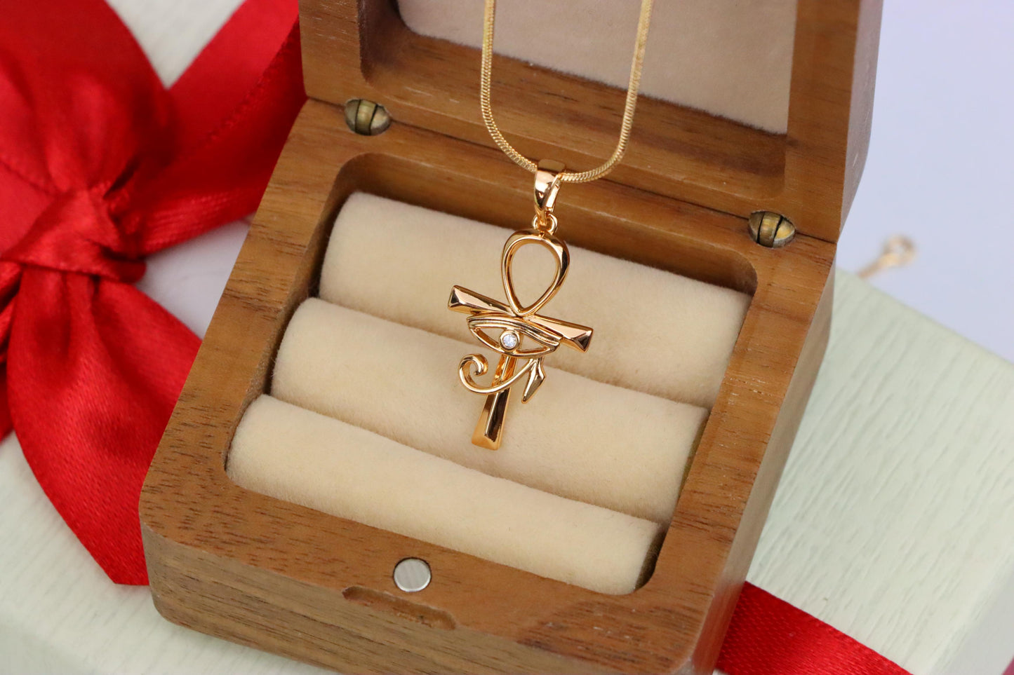 Eye of Horus Rose Gold Pendant with Ankh Symbol for Protection, XPPT1535 (2142-8)