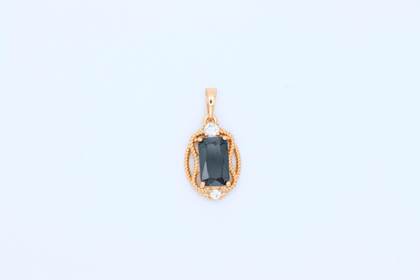 Black Rectangle Pendant with Gold Plated Brass & Crystal Accents, XPPT1682 (2164-3)
