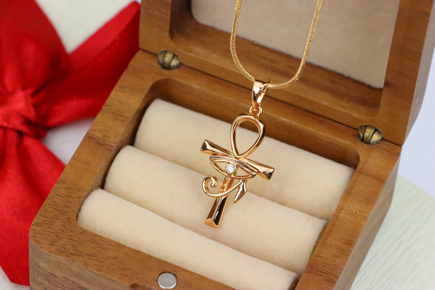 Eye of Horus Rose Gold Pendant with Ankh Symbol for Protection, XPPT1535 (2142-8)
