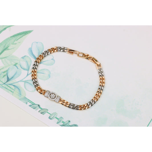 Elegant Dual-Tone Rose Gold & Silver Bracelet with CZ Centerpiece, XPBL0838 (2084-7)