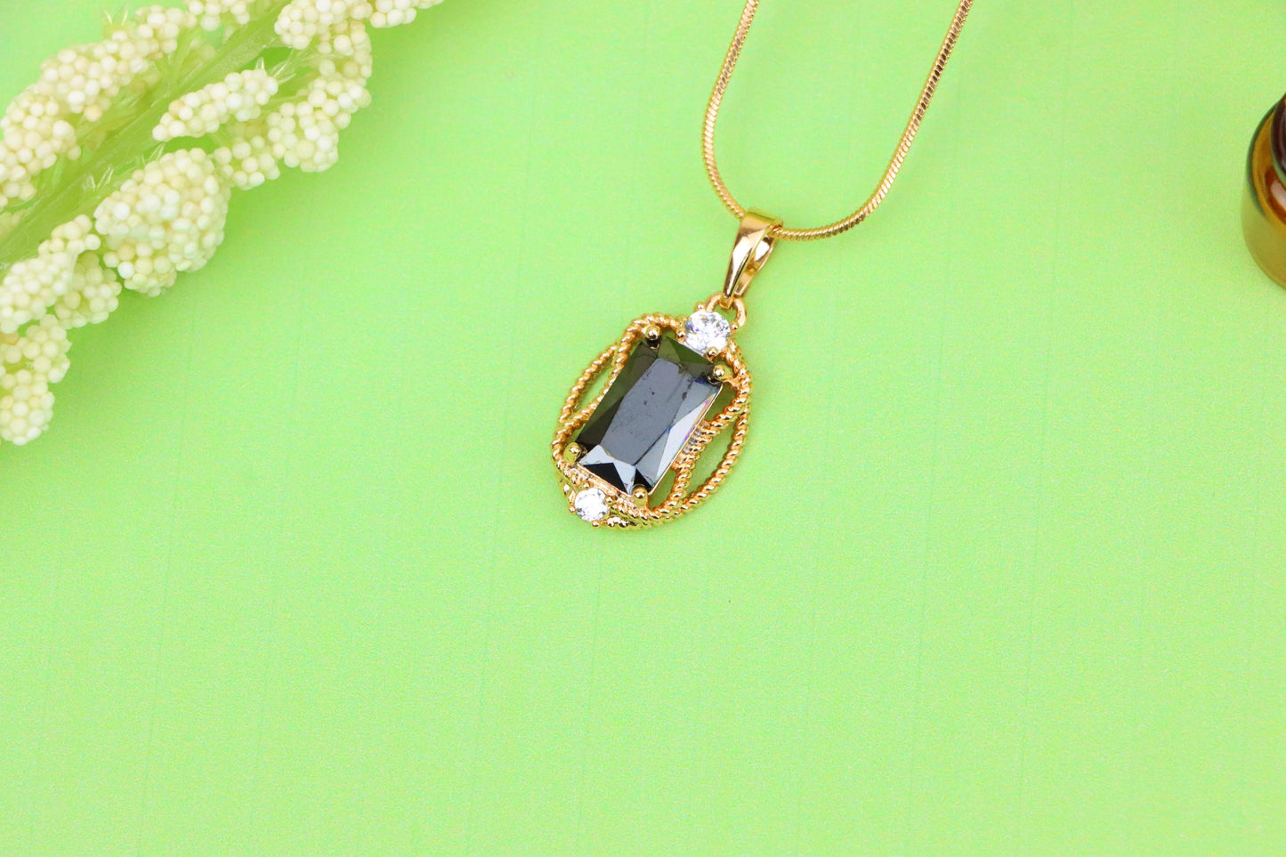 Black Rectangle Pendant with Gold Plated Brass & Crystal Accents, XPPT1682 (2164-3)