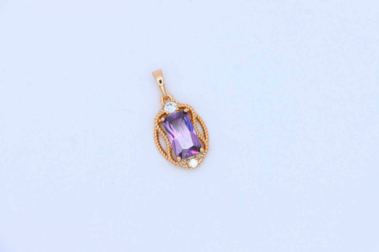 Purple Rectangle Pendant with Gold Plated Frame and Crystal Accents, XPPT1683 (2164-3)