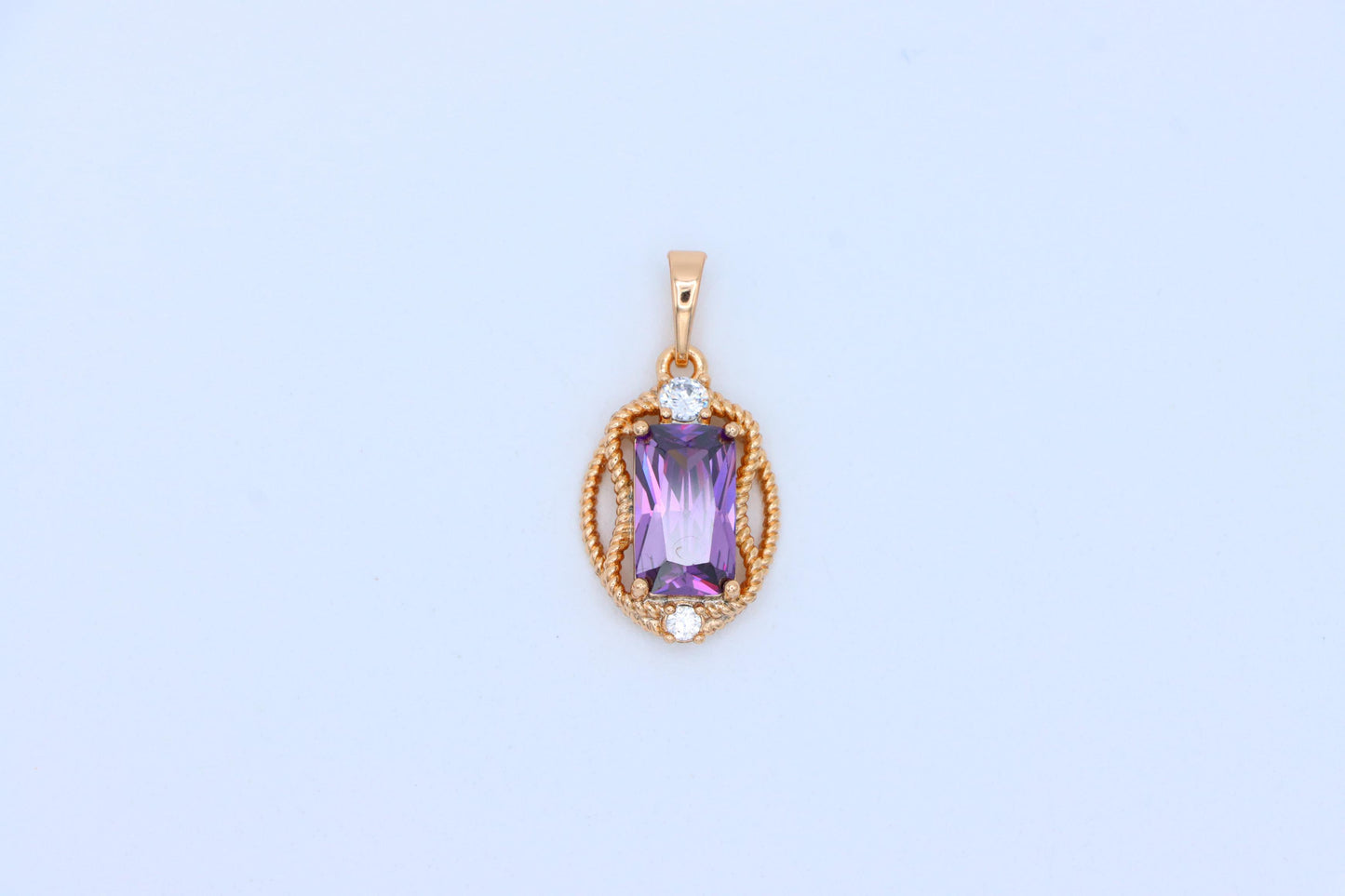 Purple Rectangle Pendant with Gold Plated Frame and Crystal Accents, XPPT1683 (2164-3)