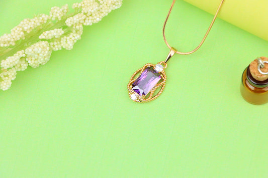 Purple Rectangle Pendant with Gold Plated Frame and Crystal Accents, XPPT1683 (2164-3)