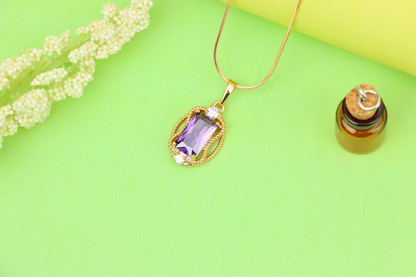 Purple Rectangle Pendant with Gold Plated Frame and Crystal Accents, XPPT1683 (2164-3)