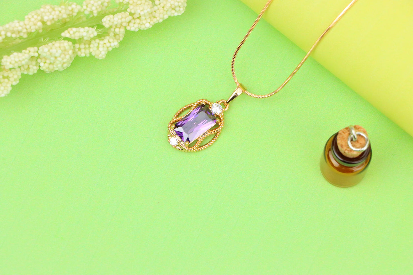 Purple Rectangle Pendant with Gold Plated Frame and Crystal Accents, XPPT1683 (2164-3)