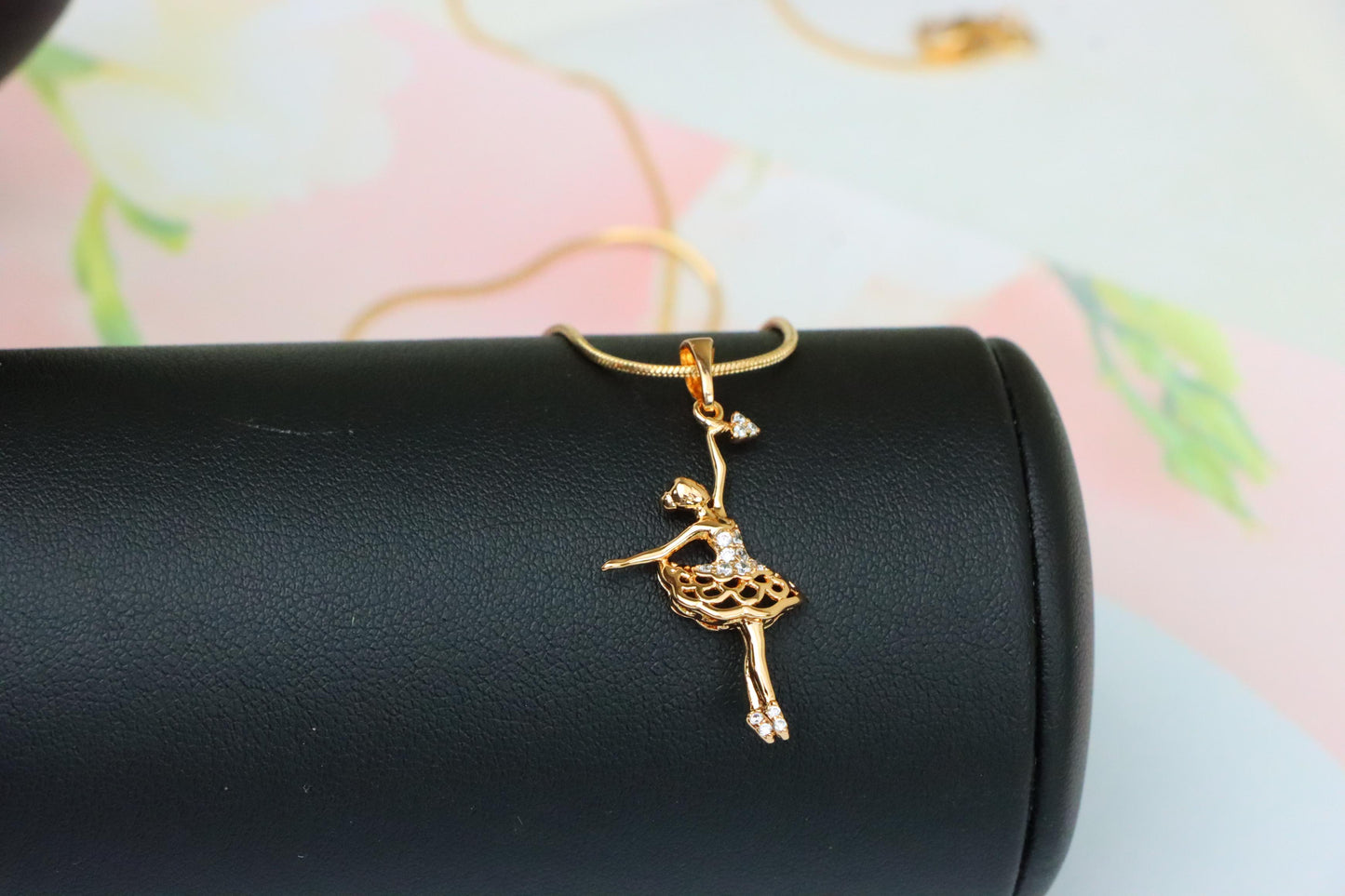 Graceful Rose Gold Ballerina Pendant with Sparkling Accents, XPPT1538 (2143-1)